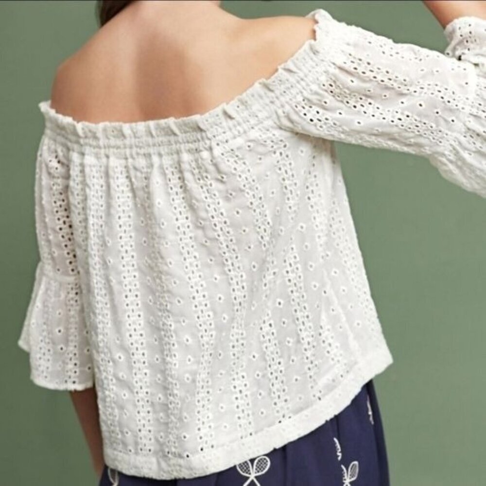 Anthropologie ✦ Floreat Angelique Blouse ✦ Off-Shoulder Eyelet ✦ White Cotton XS - Picture 4 of 6